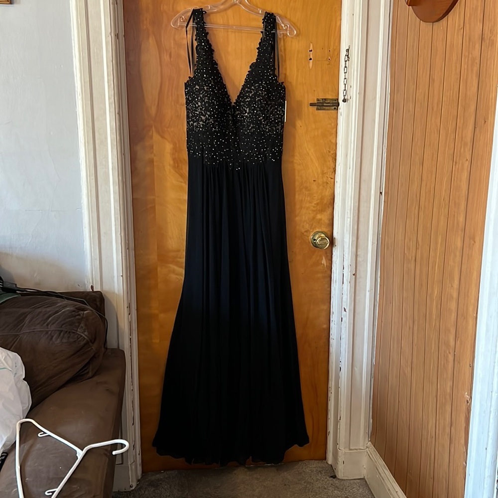 Black prom Dress size 18 with floral and stone accents